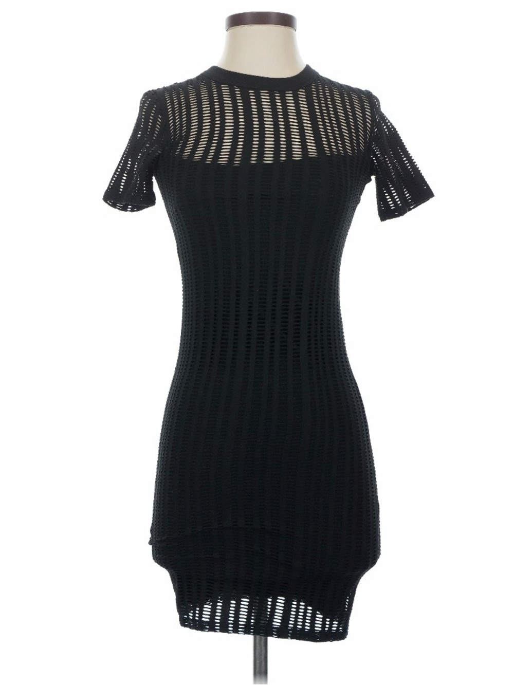 T by Alexander Wang Black Openwork Knit Short Sleeve Mini Dress XS